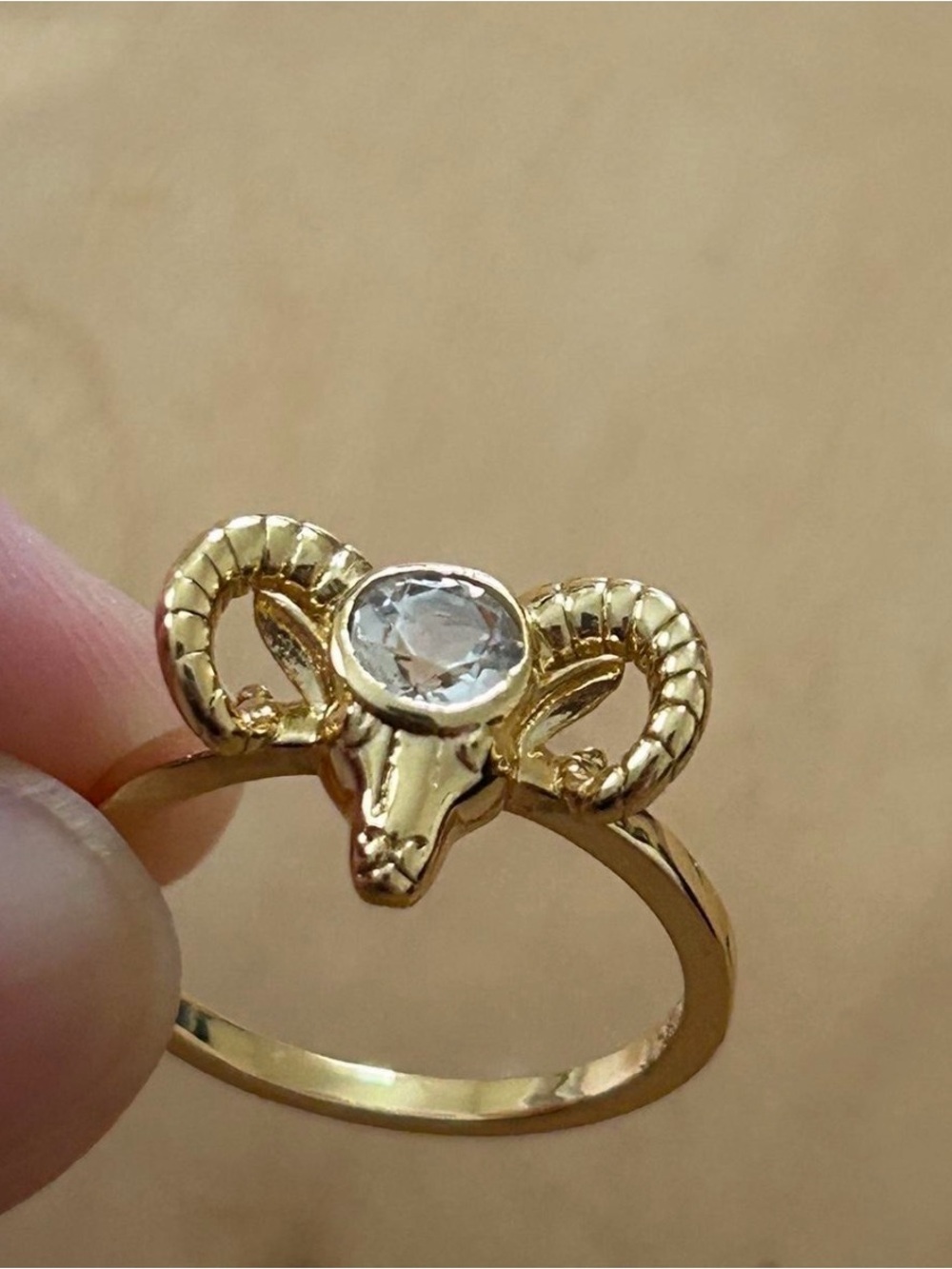 Limited Edition Aries Zodiac Gold Brass with Quartz Ring by VERAMEAT
